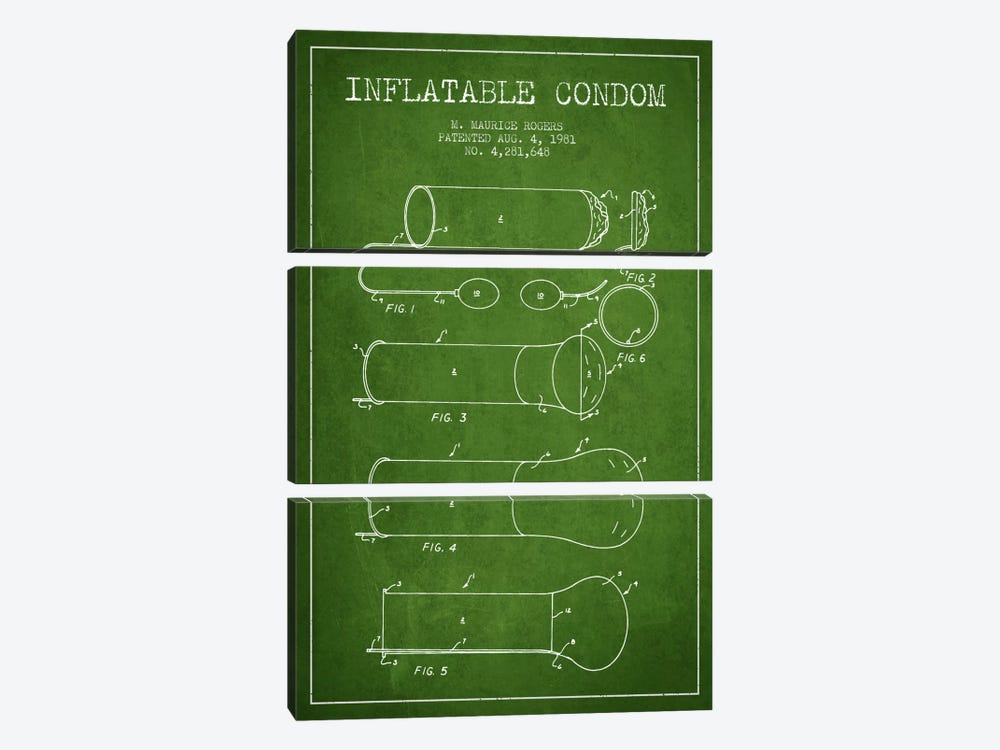 Inflatable Condom Green Patent Blueprint by Aged Pixel 3-piece Canvas Art