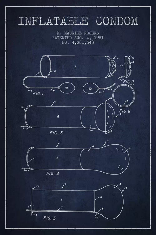 Inflatable Condom Navy Blue Patent Blueprint by Aged Pixel wall art