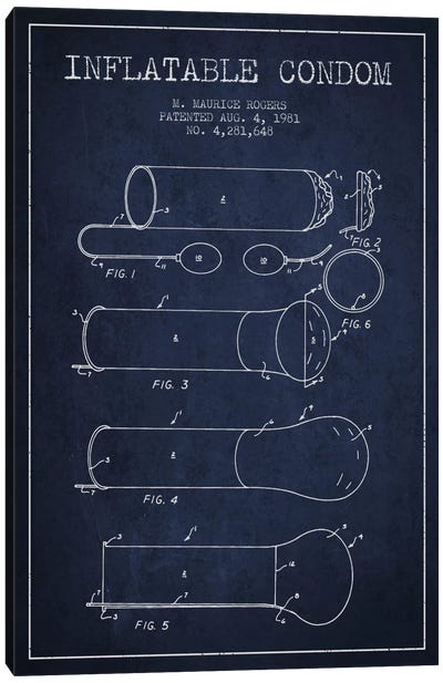 Inflatable Condom Navy Blue Patent Blueprint Canvas Art Print - Beauty & Personal Care Blueprints