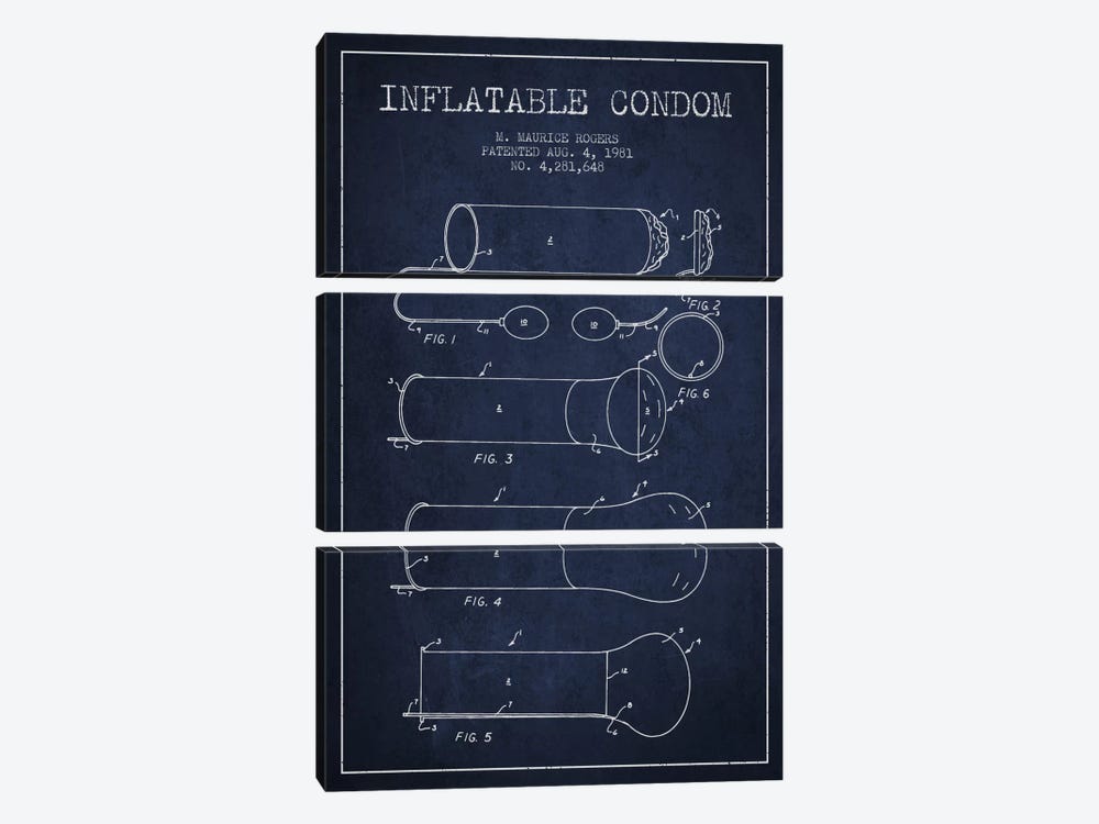 Inflatable Condom Navy Blue Patent Blueprint by Aged Pixel 3-piece Canvas Print