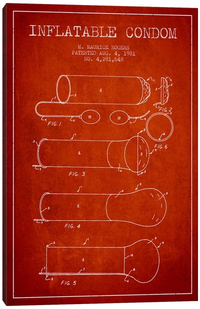 Inflatable Condom Red Patent Blueprint Canvas Art Print - Aged Pixel: Medical & Dental