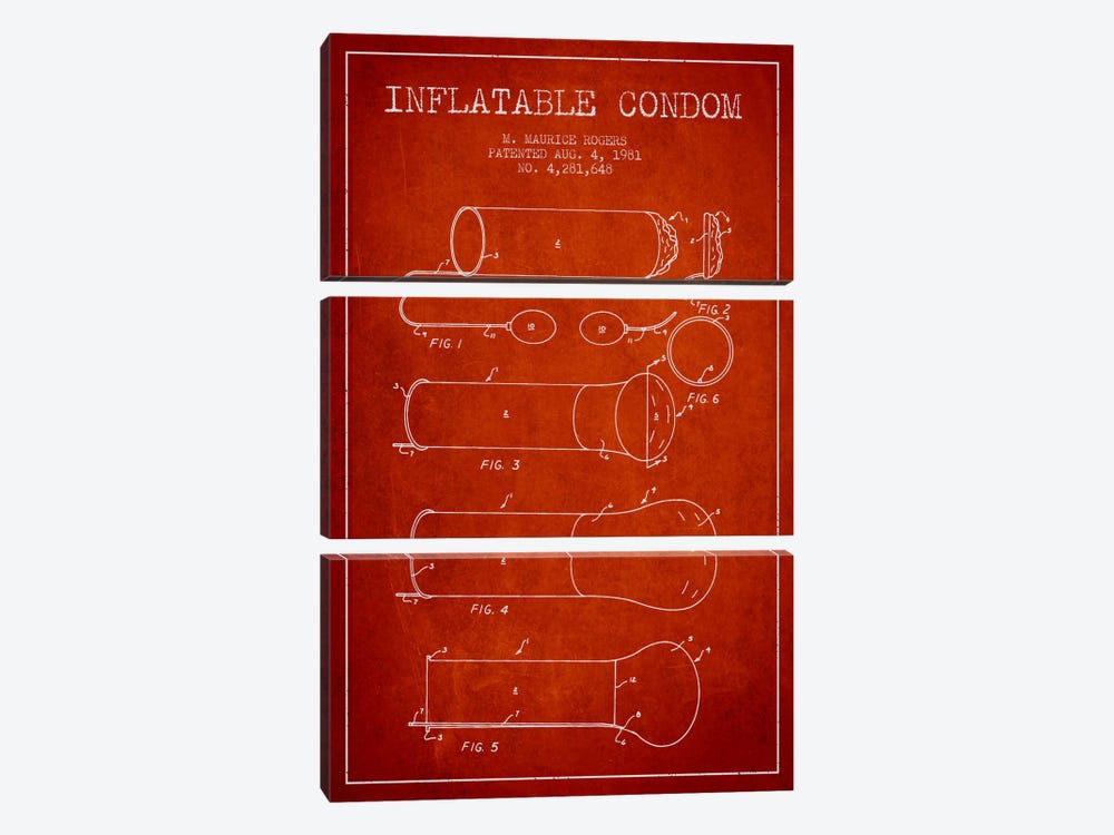 Inflatable Condom Red Patent Blueprint by Aged Pixel 3-piece Canvas Wall Art