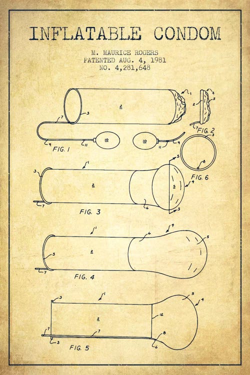 Inflatable Condom Vintage Patent Blueprint by Aged Pixel wall art