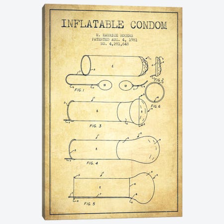 Inflatable Condom Vintage Patent Blueprint Canvas Print #ADP1934} by Aged Pixel Canvas Print