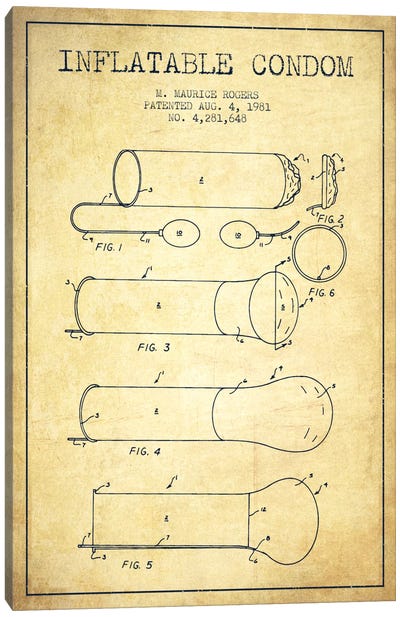 Inflatable Condom Vintage Patent Blueprint Canvas Art Print - Aged Pixel: Medical & Dental