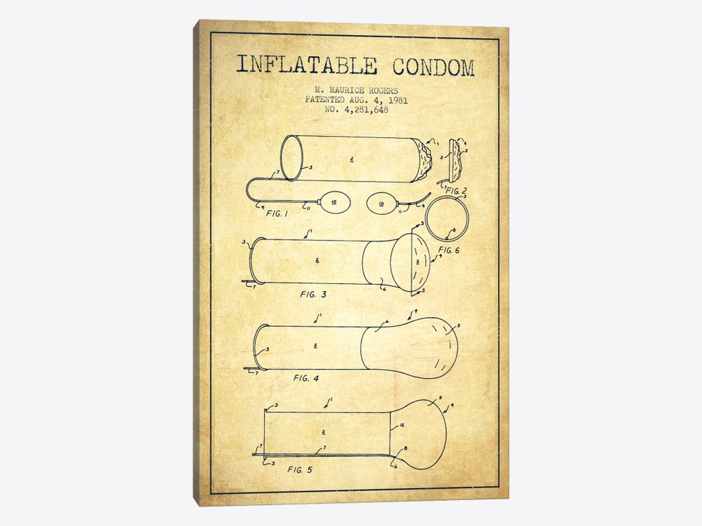 Inflatable Condom Vintage Patent Blueprint by Aged Pixel 1-piece Art Print