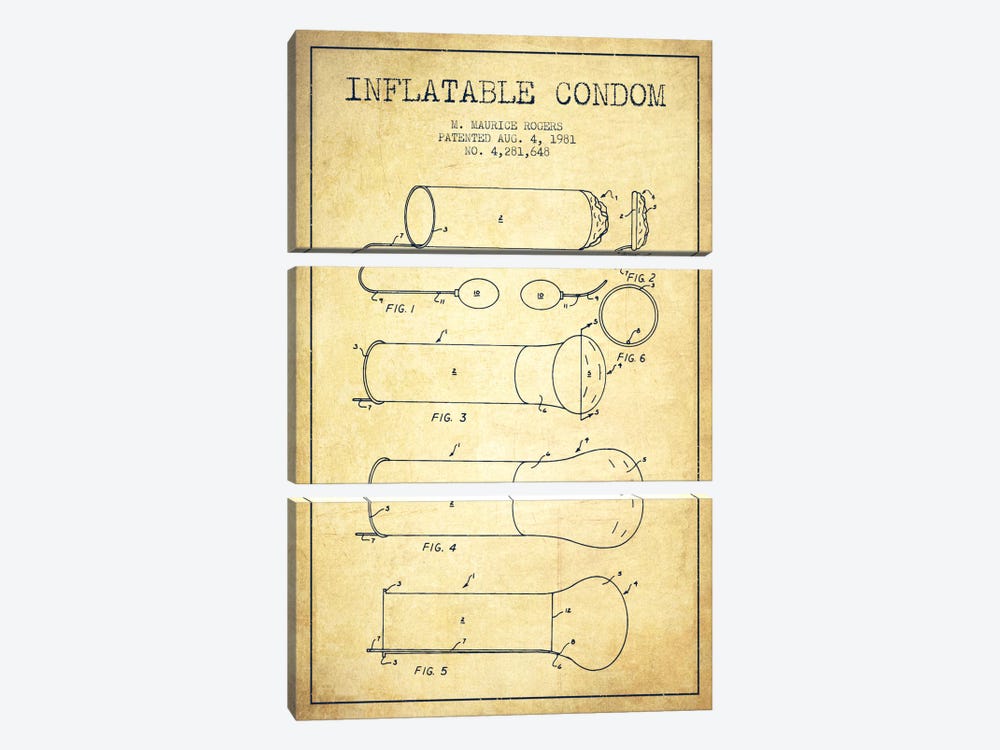 Inflatable Condom Vintage Patent Blueprint by Aged Pixel 3-piece Canvas Art Print