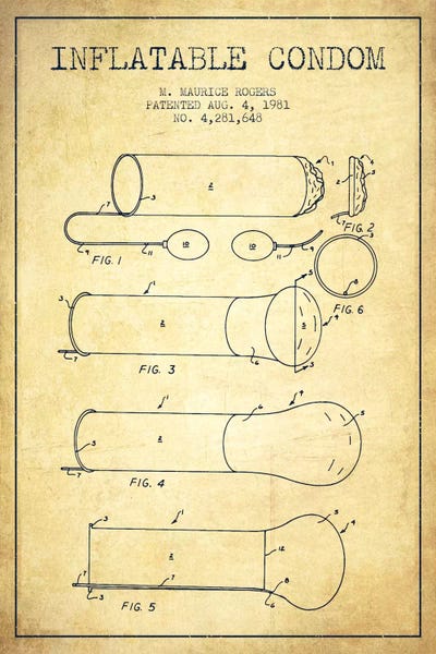 Inflatable Condom Vintage Patent Blueprint