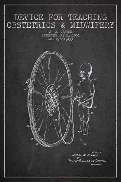 Medical & Dental Blueprints: Midwife Charcoal Patent Blueprint by Aged Pixel