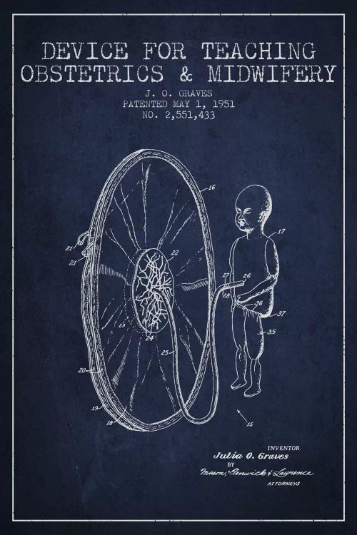Midwife Navy Blue Patent Blueprint by Aged Pixel wall art