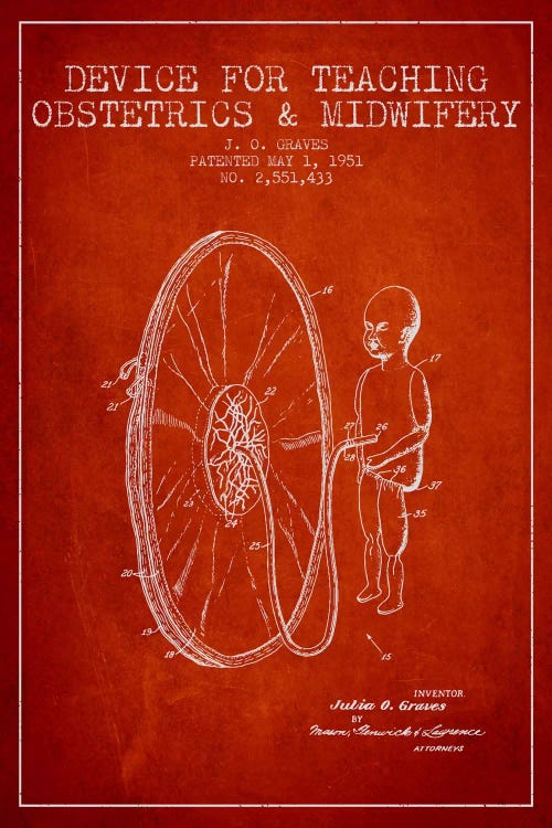 Midwife Red Patent Blueprint by Aged Pixel wall art