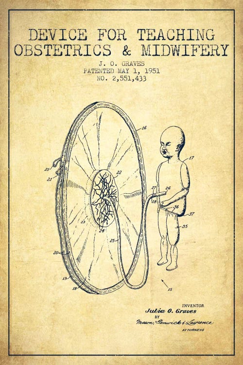Midwife Vintage Patent Blueprint by Aged Pixel wall art