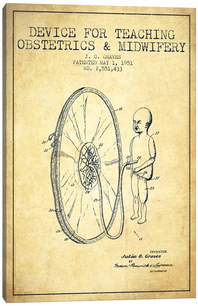 Midwife Vintage Patent Blueprint Canvas Art Print - Medical & Dental Blueprints