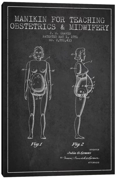Midwife 1 Charcoal Patent Blueprint Canvas Art Print - Aged Pixel: Medical & Dental
