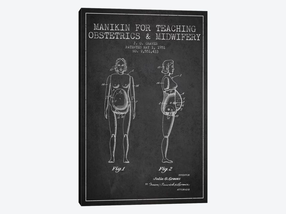 Midwife 1 Charcoal Patent Blueprint by Aged Pixel 1-piece Canvas Wall Art