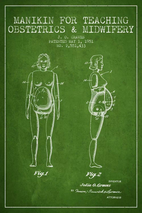 Midwife 1 Green Patent Blueprint by Aged Pixel wall art