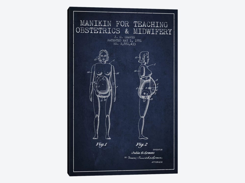 Midwife 1 Navy Blue Patent Blueprint by Aged Pixel 1-piece Canvas Artwork