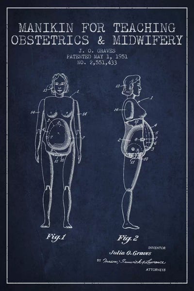 Medical & Dental Blueprints: Midwife 1 Navy Blue Patent Blueprint by Aged Pixel