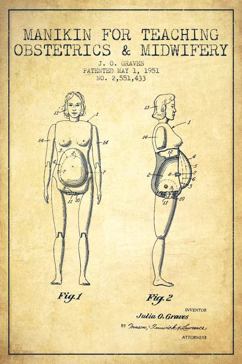Midwife 1 Vintage Patent Blueprint by Aged Pixel wall art