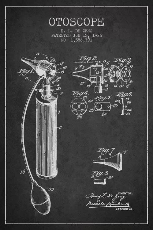 Otoscope Charcoal Patent Blueprint by Aged Pixel wall art