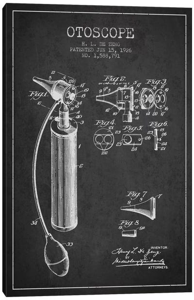 Otoscope Charcoal Patent Blueprint Canvas Art Print - Aged Pixel: Medical & Dental