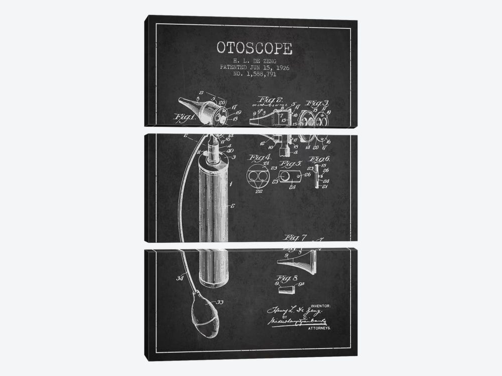 Otoscope Charcoal Patent Blueprint by Aged Pixel 3-piece Canvas Print