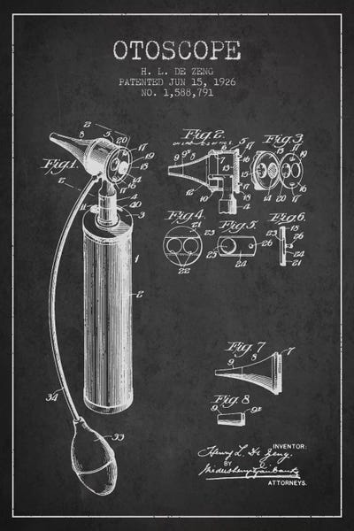 Medical & Dental Blueprints: Otoscope Charcoal Patent Blueprint by Aged Pixel