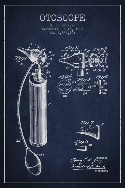 Otoscope Navy Blue Patent Blueprint by Aged Pixel wall art