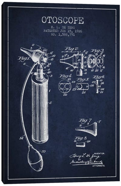 Otoscope Navy Blue Patent Blueprint Canvas Art Print - Aged Pixel: Medical & Dental