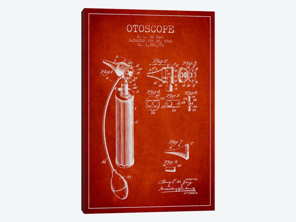 Otoscope Red Patent Blueprint by Aged Pixel 1-piece Canvas Artwork