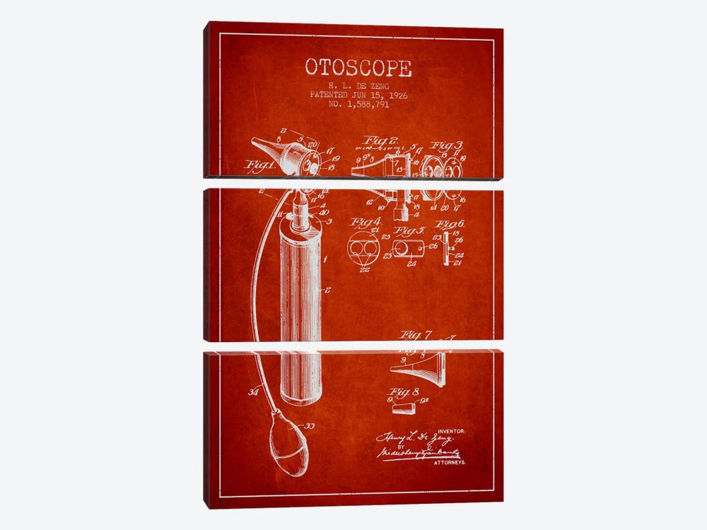 Otoscope Red Patent Blueprint by Aged Pixel 3-piece Canvas Art
