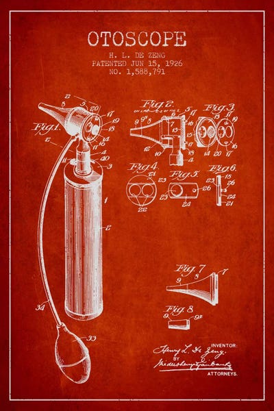 Medical & Dental Blueprints: Otoscope Red Patent Blueprint by Aged Pixel