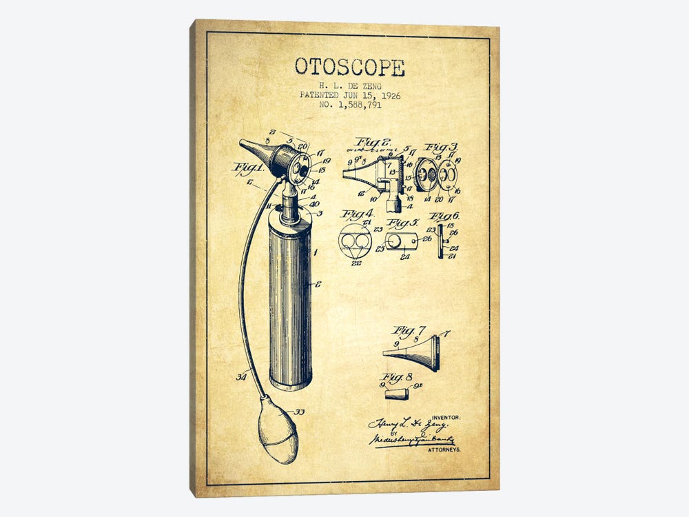Otoscope Vintage Patent Blueprint by Aged Pixel 1-piece Canvas Print