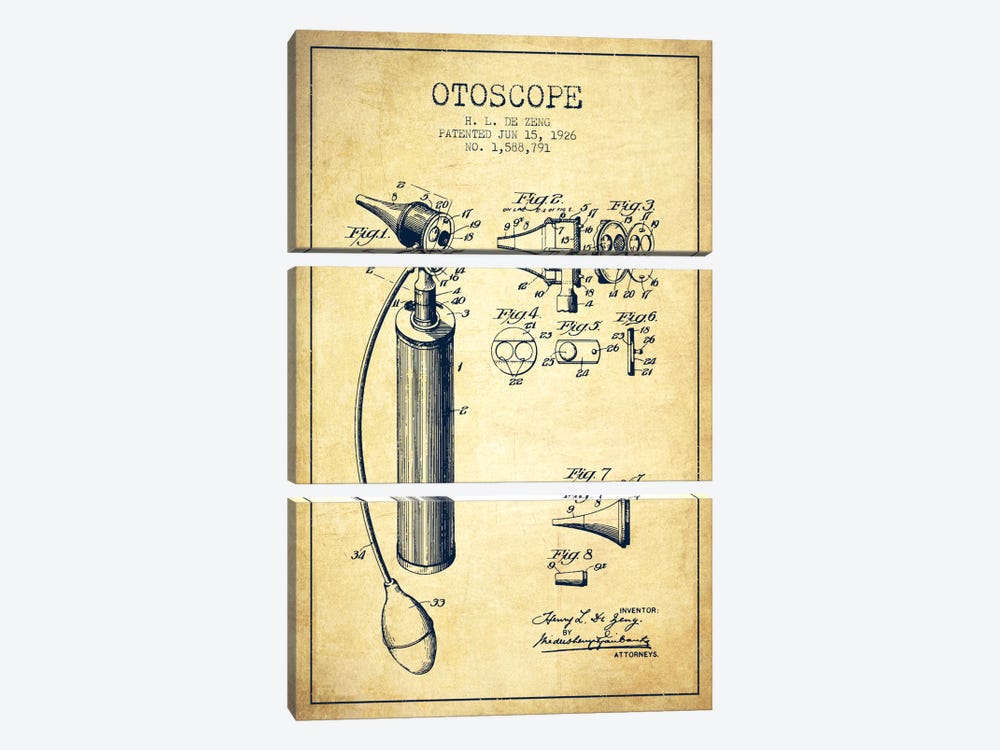 Otoscope Vintage Patent Blueprint by Aged Pixel 3-piece Canvas Art Print