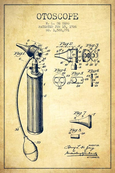 Medical & Dental Blueprints: Otoscope Vintage Patent Blueprint by Aged Pixel
