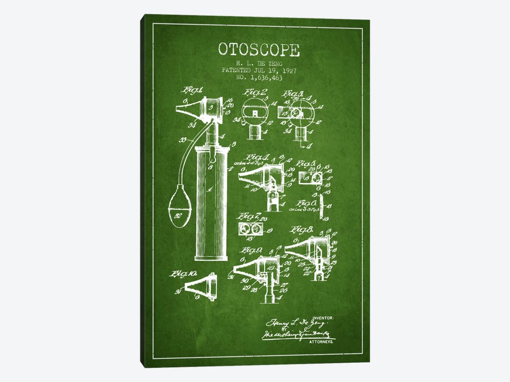 Otoscope 2 Green Patent Blueprint by Aged Pixel 1-piece Canvas Artwork