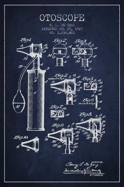 Otoscope 2 Navy Blue Patent Blueprint by Aged Pixel framed wall art