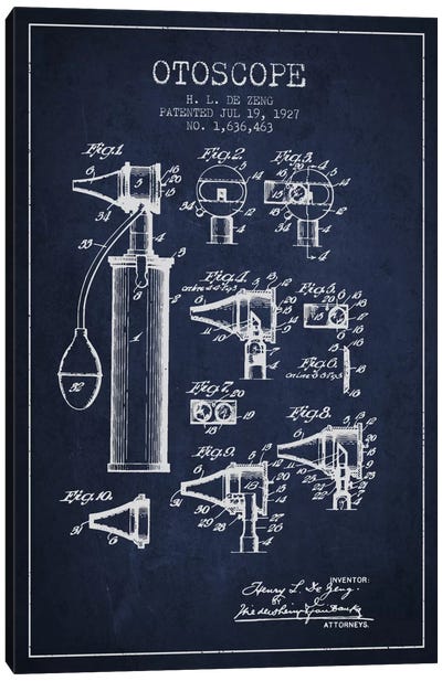 Otoscope 2 Navy Blue Patent Blueprint Canvas Art Print - Medical & Dental Blueprints