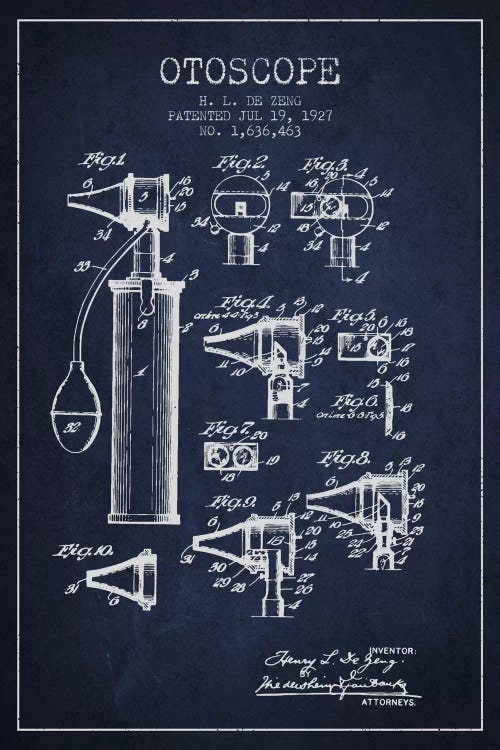 Otoscope 2 Navy Blue Patent Blueprint by Aged Pixel wall art