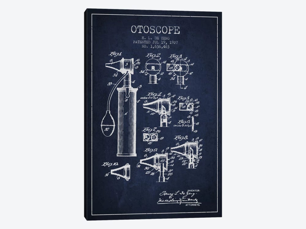 Otoscope 2 Navy Blue Patent Blueprint by Aged Pixel 1-piece Canvas Art Print
