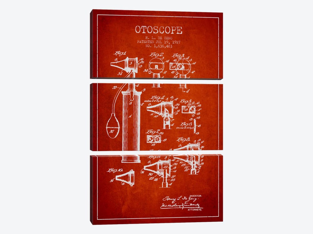 Otoscope 2 Red Patent Blueprint by Aged Pixel 3-piece Canvas Wall Art