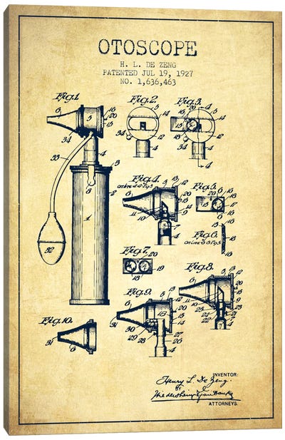 Otoscope 2 Vintage Patent Blueprint Canvas Art Print - Medical & Dental Blueprints