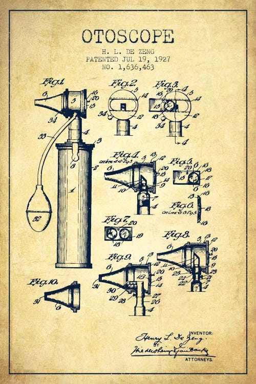 Otoscope 2 Vintage Patent Blueprint