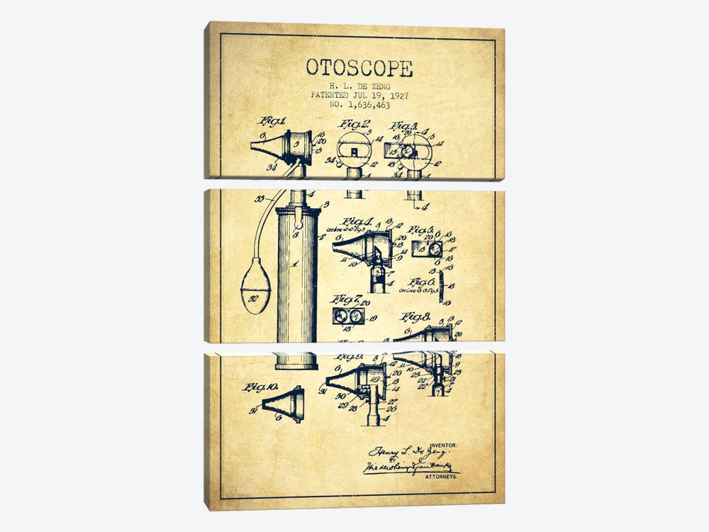 Otoscope 2 Vintage Patent Blueprint by Aged Pixel 3-piece Art Print
