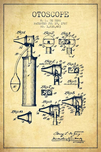 Medical & Dental Blueprints: Otoscope 2 Vintage Patent Blueprint by Aged Pixel