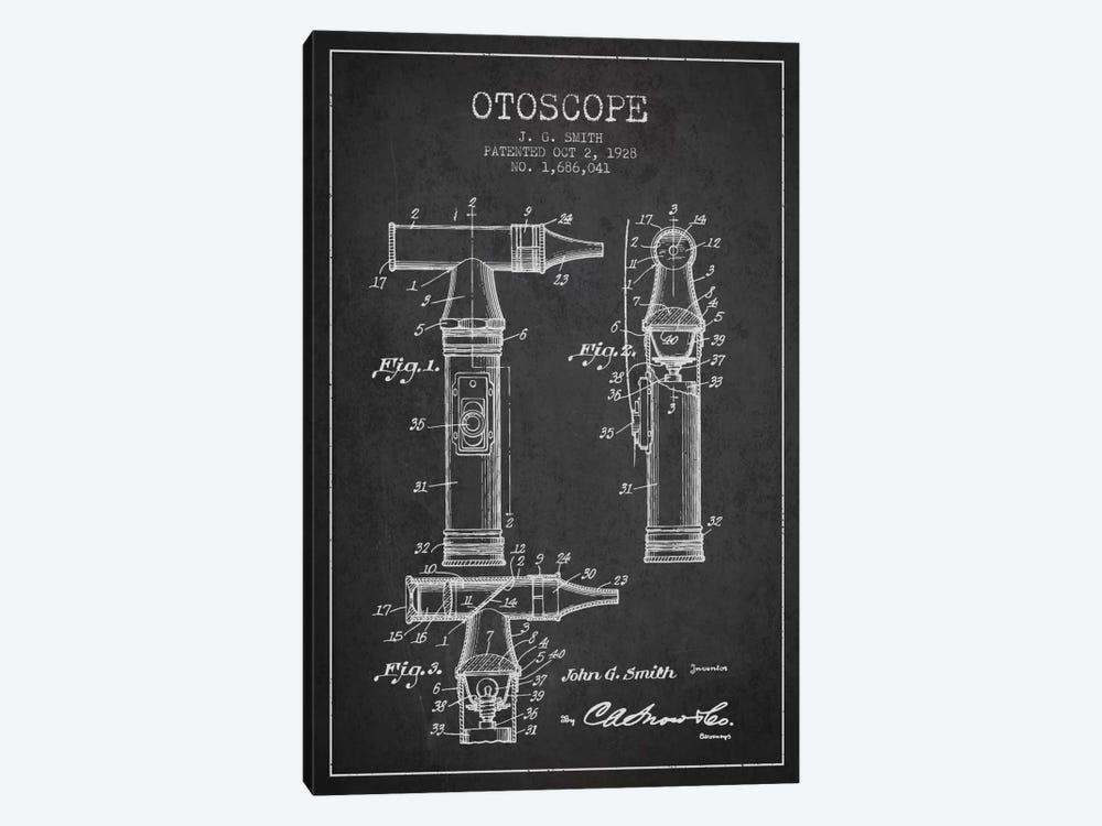 Otoscope 3 Charcoal Patent Blueprint 1-piece Canvas Wall Art