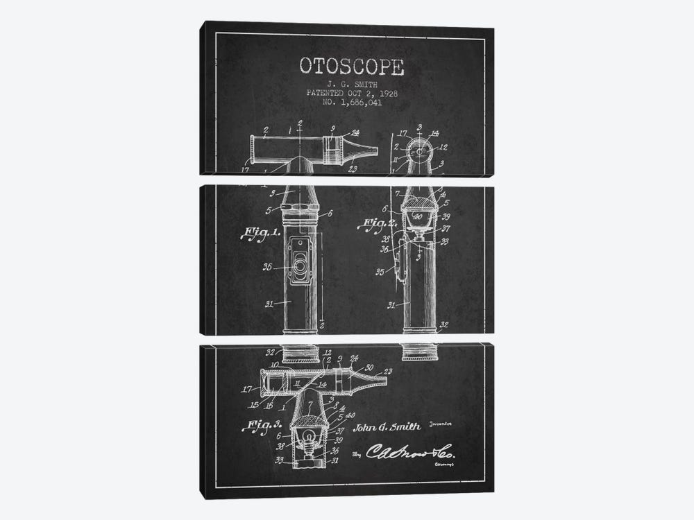 Otoscope 3 Charcoal Patent Blueprint by Aged Pixel 3-piece Canvas Artwork