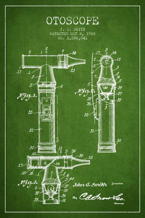 Otoscope 3 Green Patent Blueprint by Aged Pixel wall art