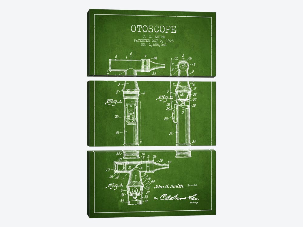 Otoscope 3 Green Patent Blueprint by Aged Pixel 3-piece Art Print