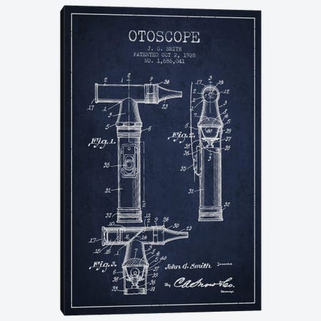 Otoscope 3 Navy Blue Patent Blueprint Canvas Print #ADP1957} by Aged Pixel Art Print